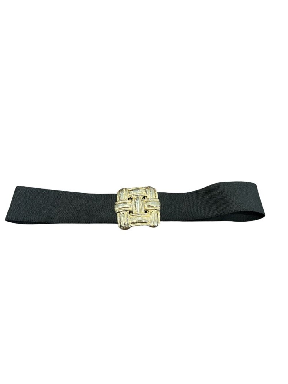 Skaffles Black Vintage Stretch Belt Gold Tone Woven Buckle Retro Statement Style